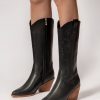 Shoes zolucky | West Style Embroidery Block Heel Mid-Calf Boots Black