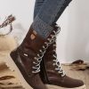 Shoes zolucky | Vintage Knitted Paneled Lace-Up Combat Boots With Side Zip