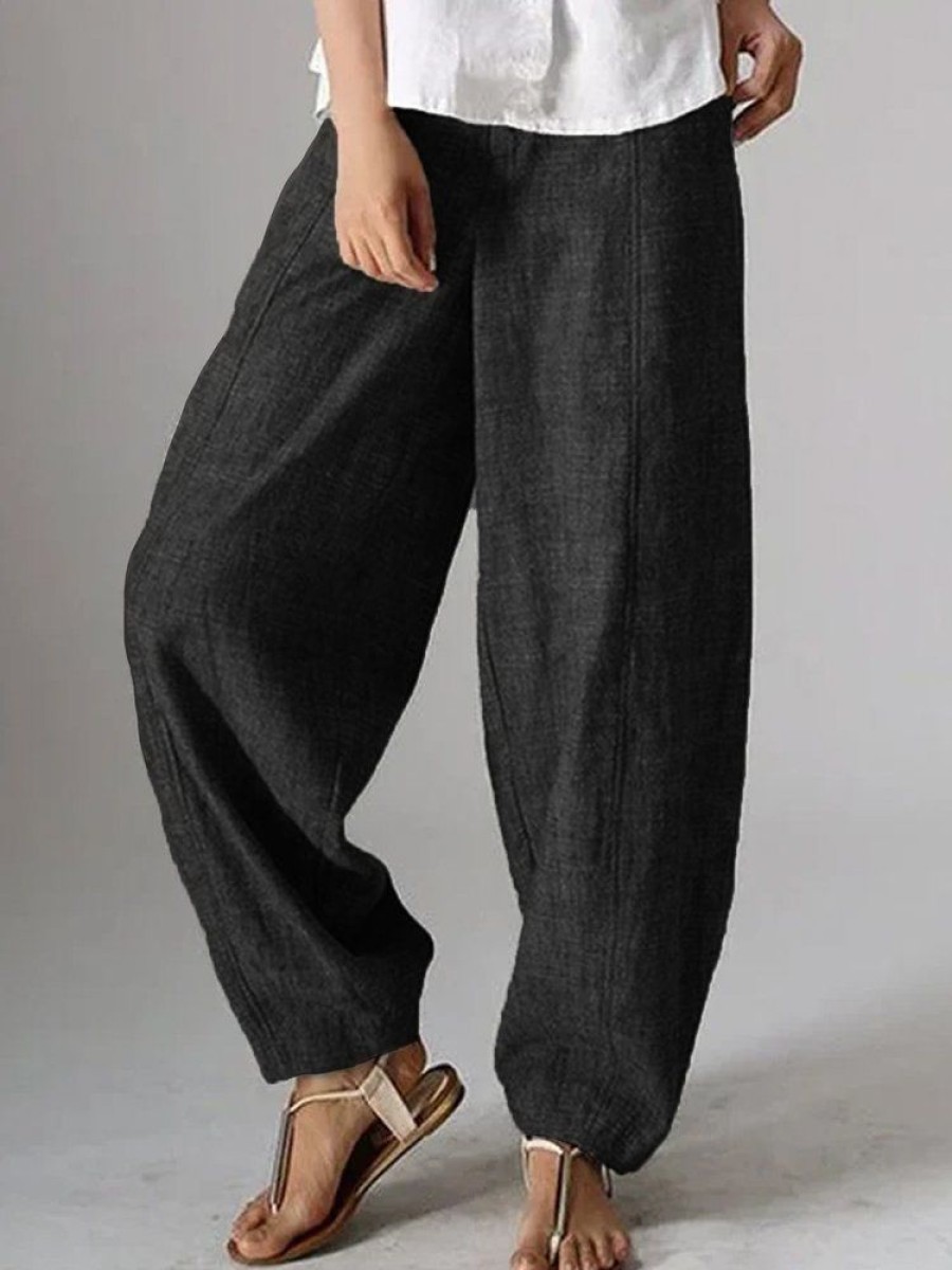 Bottoms zolucky | Casual Plain Linen Pants For Women