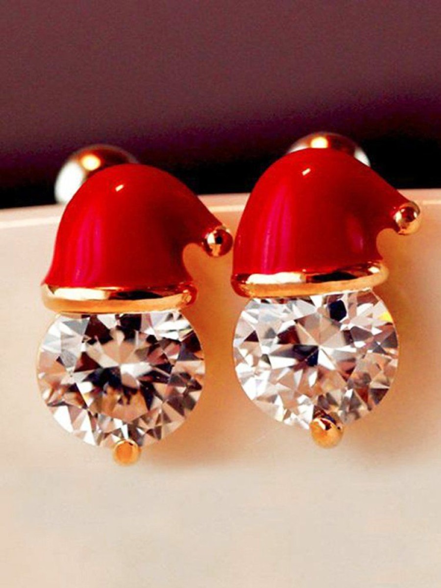 Accessories zolucky | Cartoon Rhinestone Christmas Hat Stud Earrings