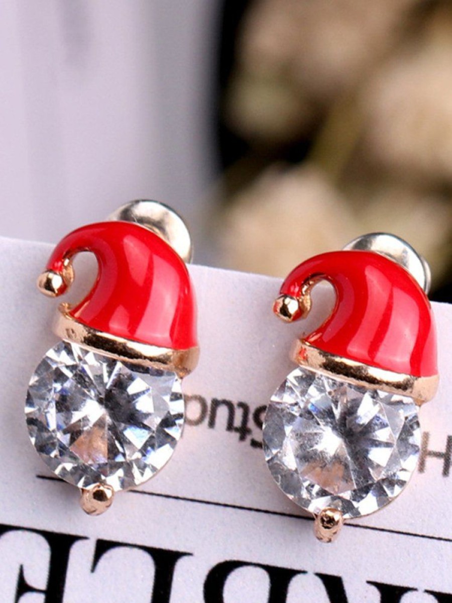 Accessories zolucky | Cartoon Rhinestone Christmas Hat Stud Earrings