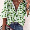 Topshot zolucky | Others Four-Leaf Clover Casual Loose Blouse White-Green