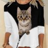 Topshot zolucky | Funny Cat Casual Crew Neck Animal Long Sleeve Shirt Black