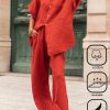 Bottoms zolucky | Cotton Loose Plain Casual Two-Piece Set Brick Red