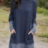 Dresses zolucky | Cotton-Blend Long Sleeve Casual Knitting Dress