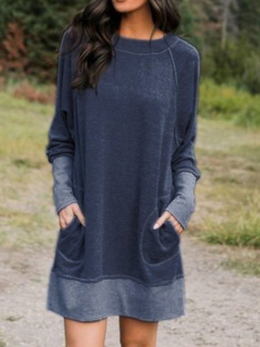 Dresses zolucky | Cotton-Blend Long Sleeve Casual Knitting Dress