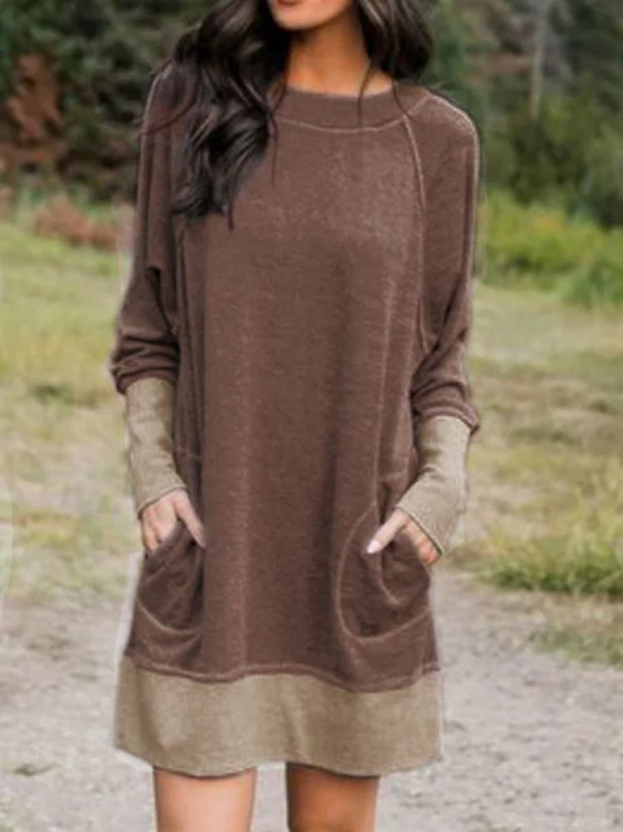 Dresses zolucky | Cotton-Blend Long Sleeve Casual Knitting Dress