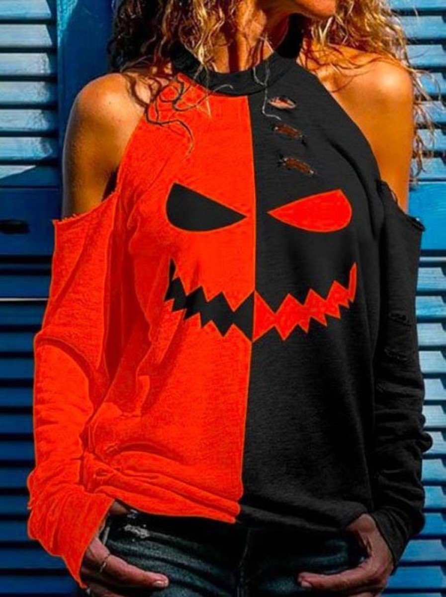 Topshot zolucky | Casual Halloween Halter Sweatshirt Black-Red