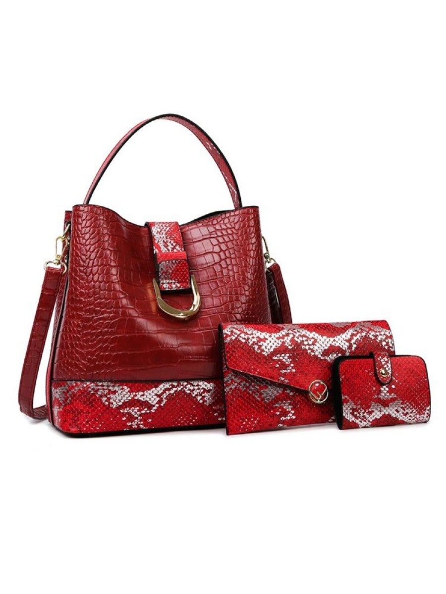 Accessories zolucky | 3Pcs/Set Crocodile Embosse Snakeskin Pattern Paneled Bucket Bag With Coin Purse