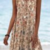 Dresses zolucky | Casual Loose Floral V Neck Dress Khaki