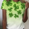 Topshot zolucky | Casual Loose Four-Leaf Clover T-Shirt