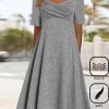 Dresses zolucky | Plain Knitted Casual Sweetheart Neckline Dress Gray