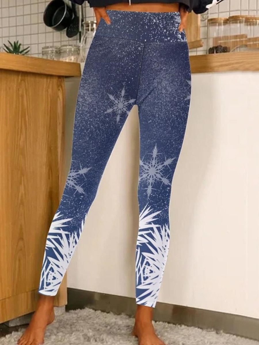 Bottoms zolucky | Women Christmas Tree Simple Leggings Blue