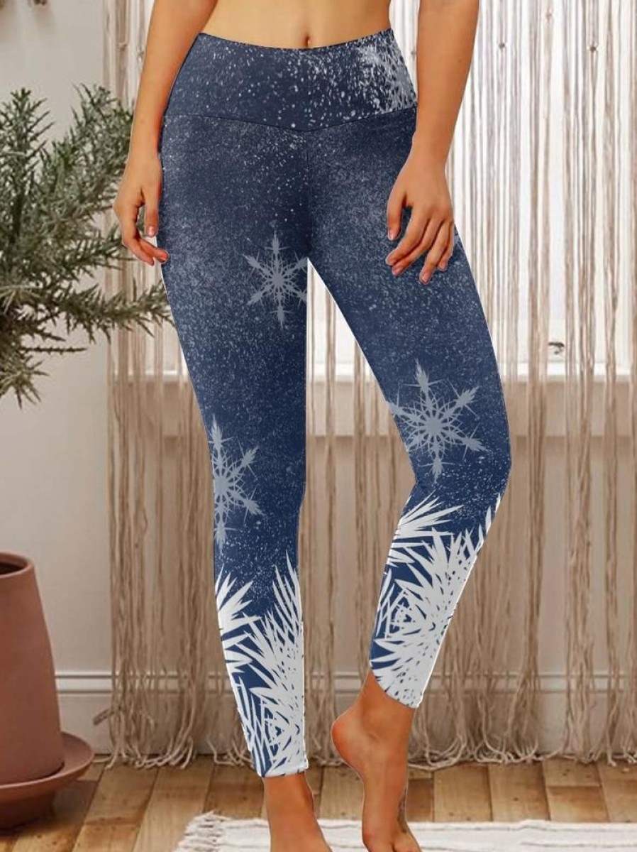 Bottoms zolucky | Women Christmas Tree Simple Leggings Blue