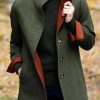 Plus&Curve zolucky | Plus Size Solid Long Sleeve Pockets V Neck Jacket Green