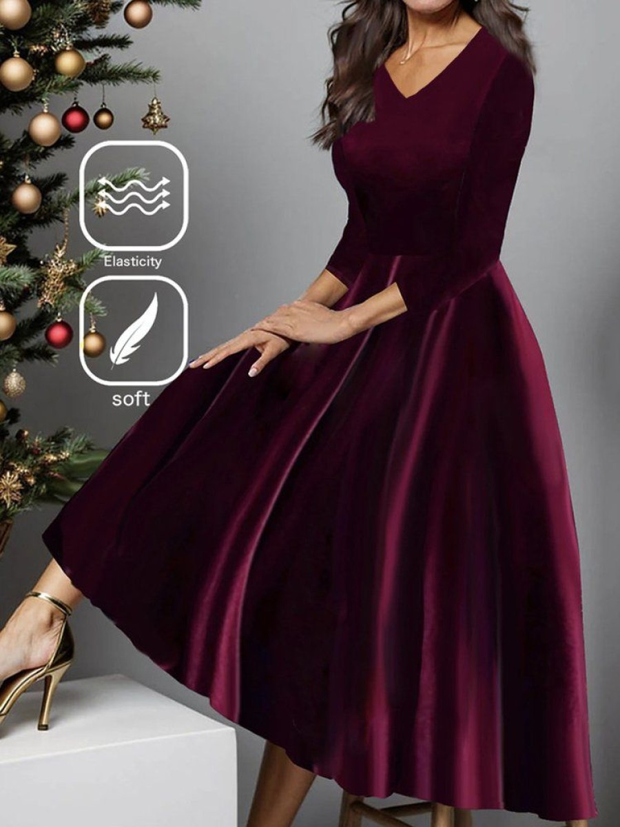 Dresses zolucky | Casual Velvet V Neck Christmas Dress