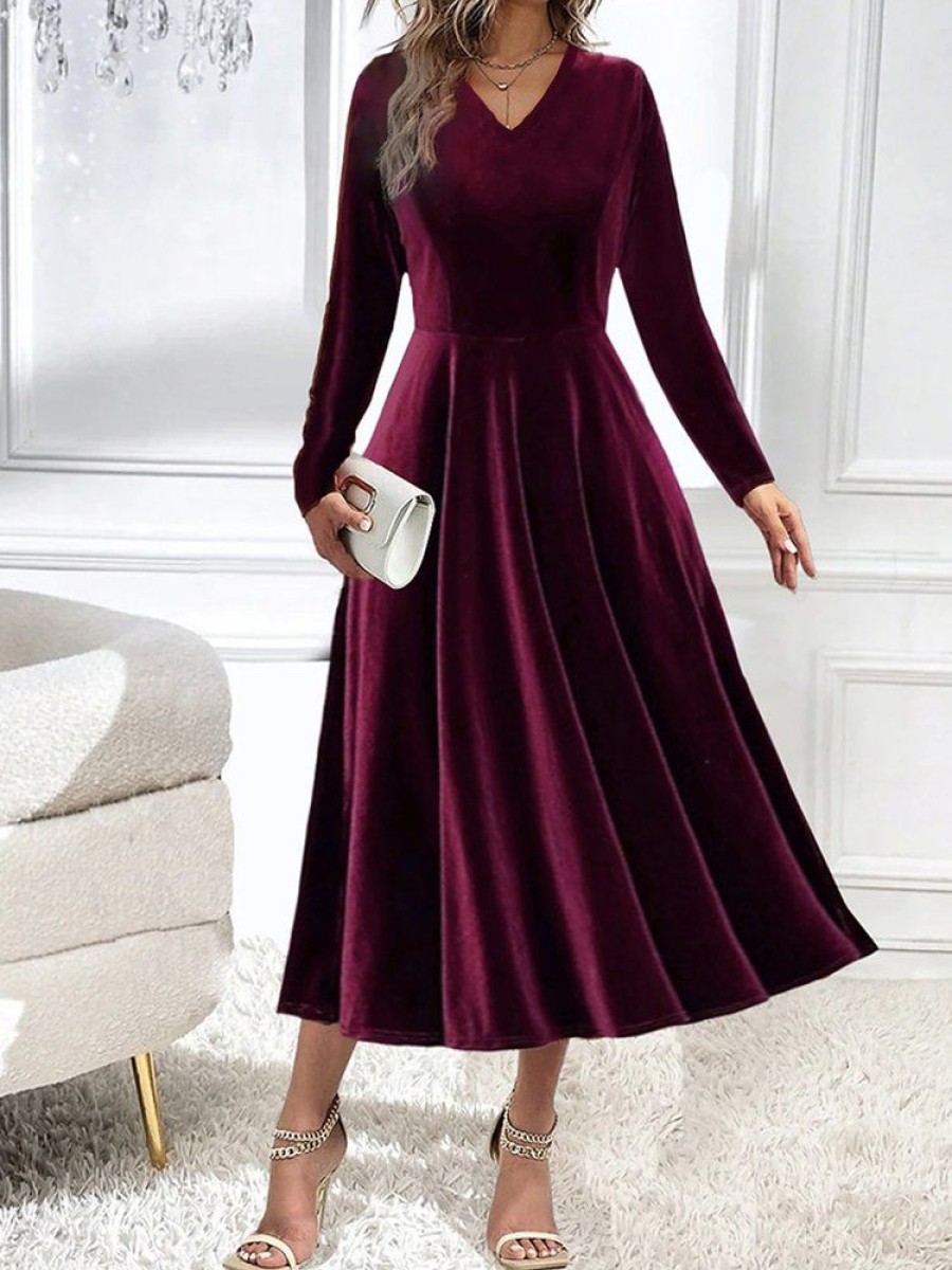 Dresses zolucky | Casual Velvet V Neck Christmas Dress