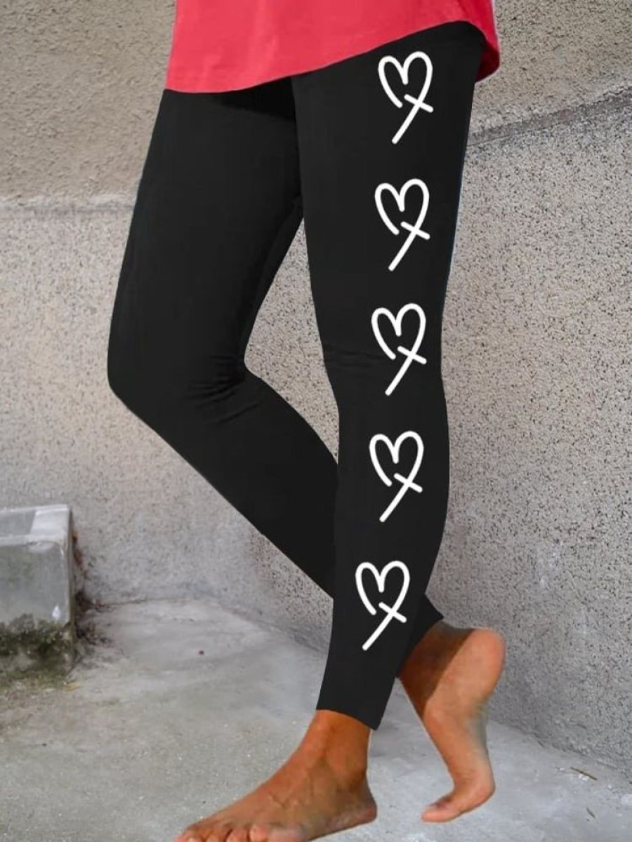 Bottoms zolucky | Women'S Heart Cross Print Casual Christian Legging Black