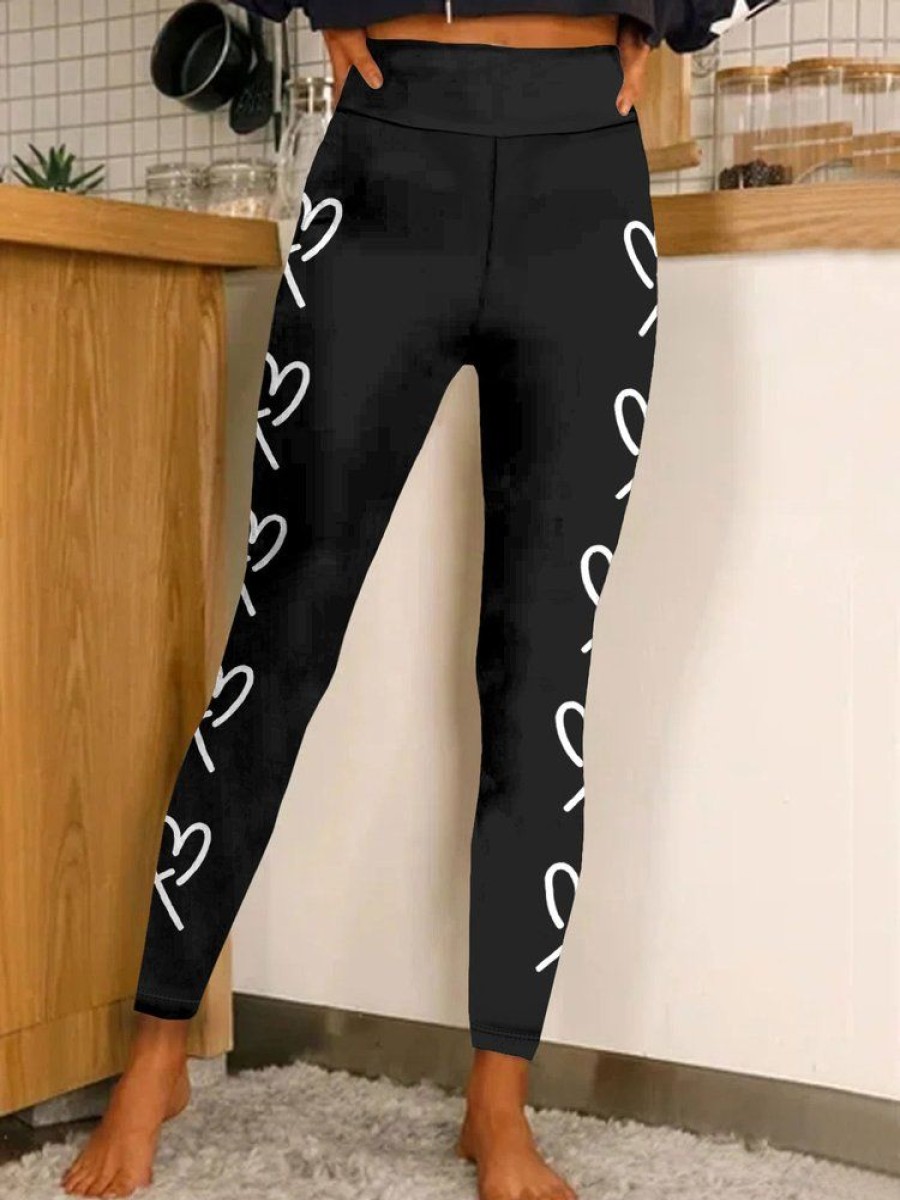 Bottoms zolucky | Women'S Heart Cross Print Casual Christian Legging Black