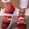 Shoes zolucky | Chain Decor Geometric Color Block Slip On Flyknit Sneakers Red-Black