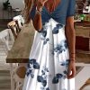 Dresses zolucky | Jersey Casual Floral V Neck Dress White-Blue