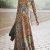 Dresses zolucky | Ethnic Printed Long Sleeve Crew Neck Casual Dress