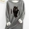 Topshot zolucky | Women Cat Simple Warmth Fleece Sweatshirt