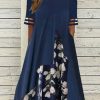 Dresses zolucky | Loose Casual V Neck Floral Dress Blue