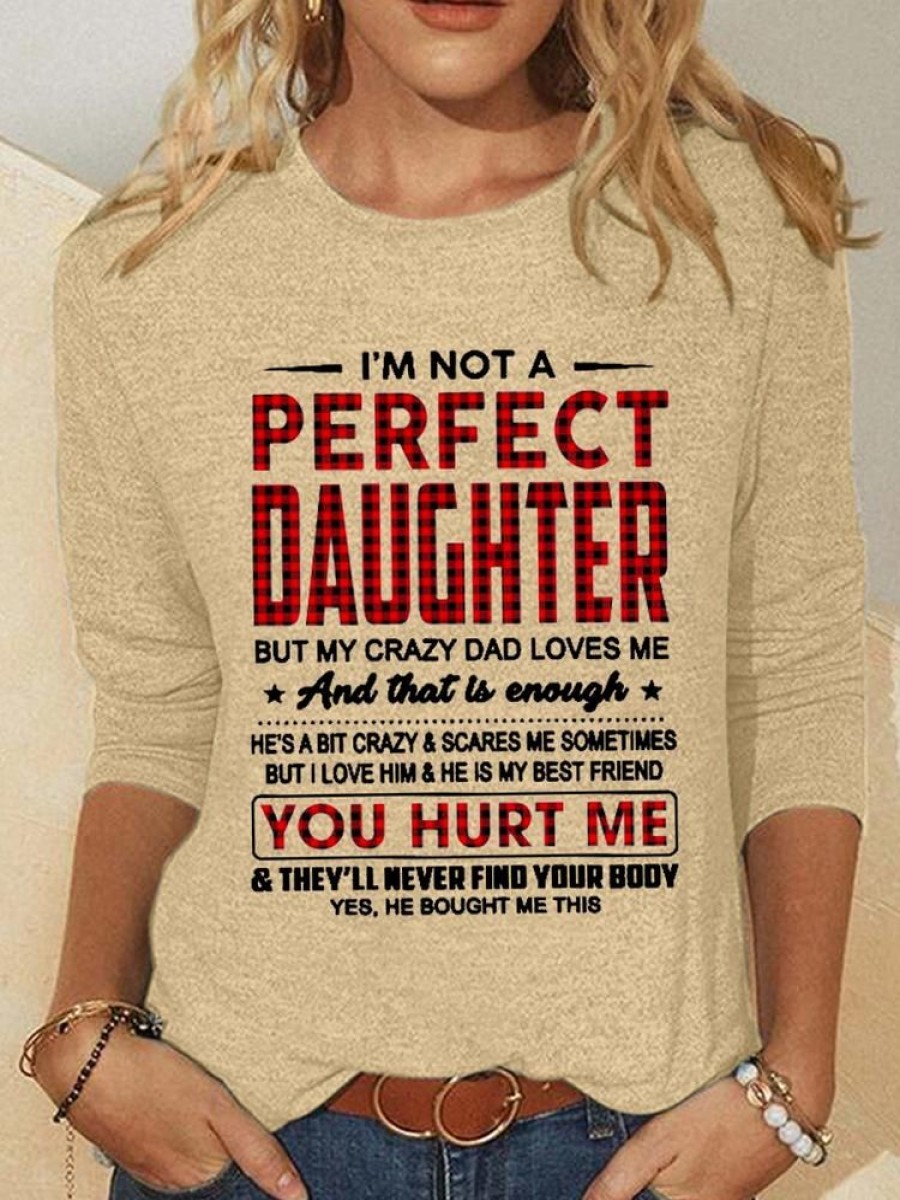 Topshot zolucky | Women'S I'M Not A Perfect Daughter But My Crazy Dad Loves Me Casual Crew Neck Cat Cotton-Blend Shirt