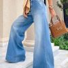 Bottoms zolucky | Loose High Waist Plain Urban Wide Leg Long Jeans Denim Blue