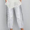 Plus&Curve zolucky | Plus Size Striped Loose Polyester Cotton Casual Pants White