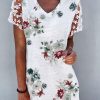 Dresses zolucky | Lace V Neck Casual Floral Dress White