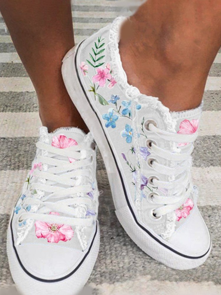 Shoes zolucky | Fashion Floral Ultralight Breathable Sports Canvas Shoes White