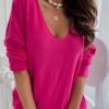 Topshot zolucky | Plain Long Sleeve V Neck Casua Pink T-Shirt Valentine'S Day Top