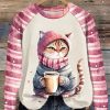 Topshot zolucky | Loose Crew Neck Cat Casual Sweatshirt