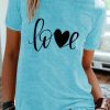 Topshot zolucky | Vintage Short Sleeve Love Letter Printed Crew Neck Casual Tops