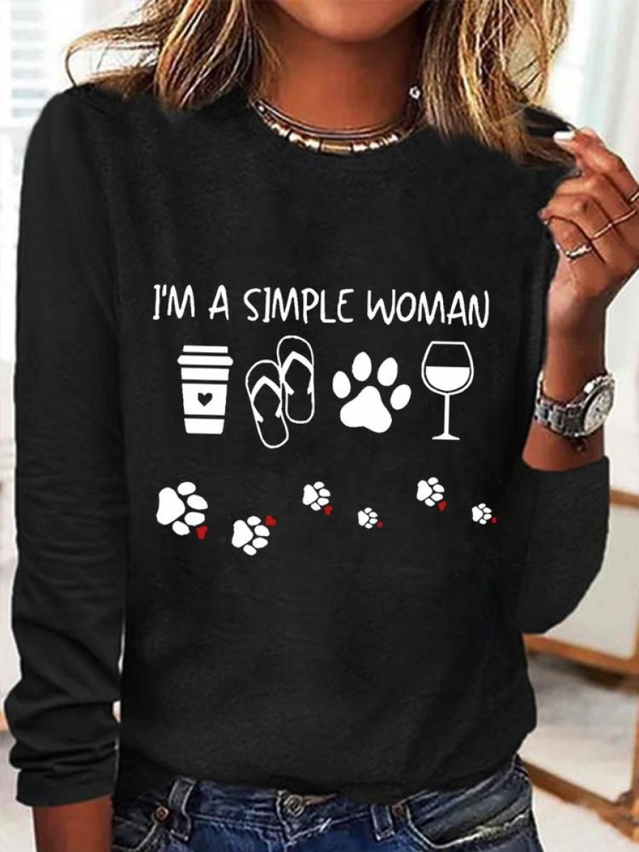 Topshot zolucky | Women'S I'M A Simple Dog Lover Print Simple Crew Neck Dog Long Sleeve Shirt