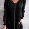 Topshot zolucky | Casual Jerseyv Neck Hot Drilling Plain T-Shirt Tunic Black