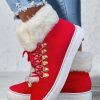 Shoes zolucky | Christmas Furry Canvas Lace-Up Ankle Boots Red