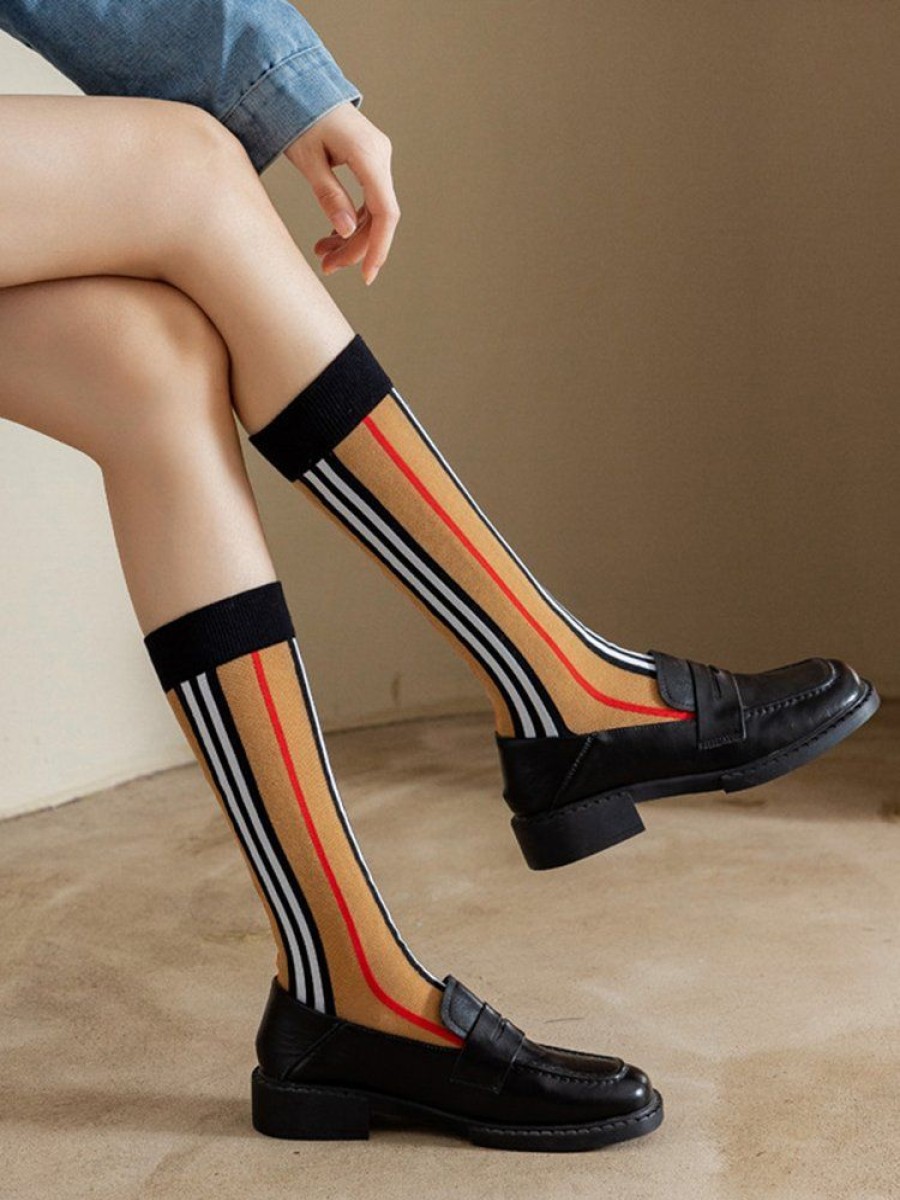 Accessories zolucky | 1Pair Color Block Striped Mid-Calf Socks