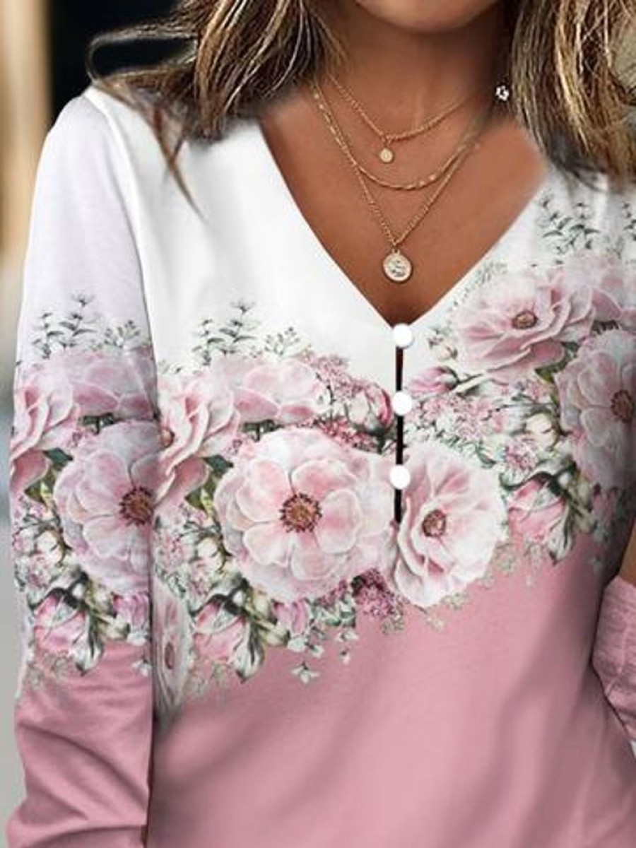 Topshot zolucky | Casual Floral Buckle T-Shirt Pink