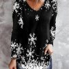 Topshot zolucky | Christmas Snow Crew Neck Floral Tunic Casual Loose Jersey Top Black