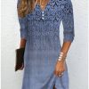 Dresses zolucky | Ethnic Daily Casual Loose V Neck A-Line Long Sleeve Short Dress