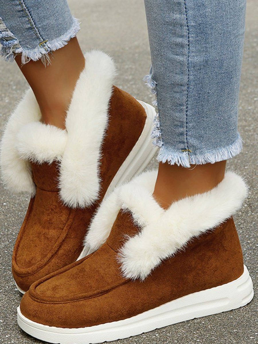 Shoes zolucky | Women Casual Color Block Winter Faux Suede Slip On Split Joint Furry Snow Boots