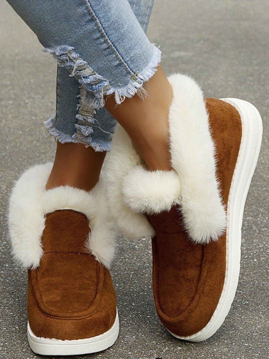 Shoes zolucky | Women Casual Color Block Winter Faux Suede Slip On Split Joint Furry Snow Boots