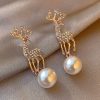 Accessories zolucky | Christmas Rhinestone Elk Imitation Pearl Dangle Earrings