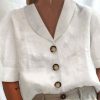 Plus&Curve zolucky | Plus Size Lapel Collar Cotton Casual Buckle Shirt White