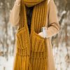 Accessories zolucky | Pockets Handwoven Wool Fringed Long Scarves Casual Vintage Outdoor Accessories Yellow