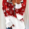 Plus&Curve zolucky | Plus Size Christmas Jersey Loose Casual Shawl Collar Sweatshirt Xmas Hoodies Red