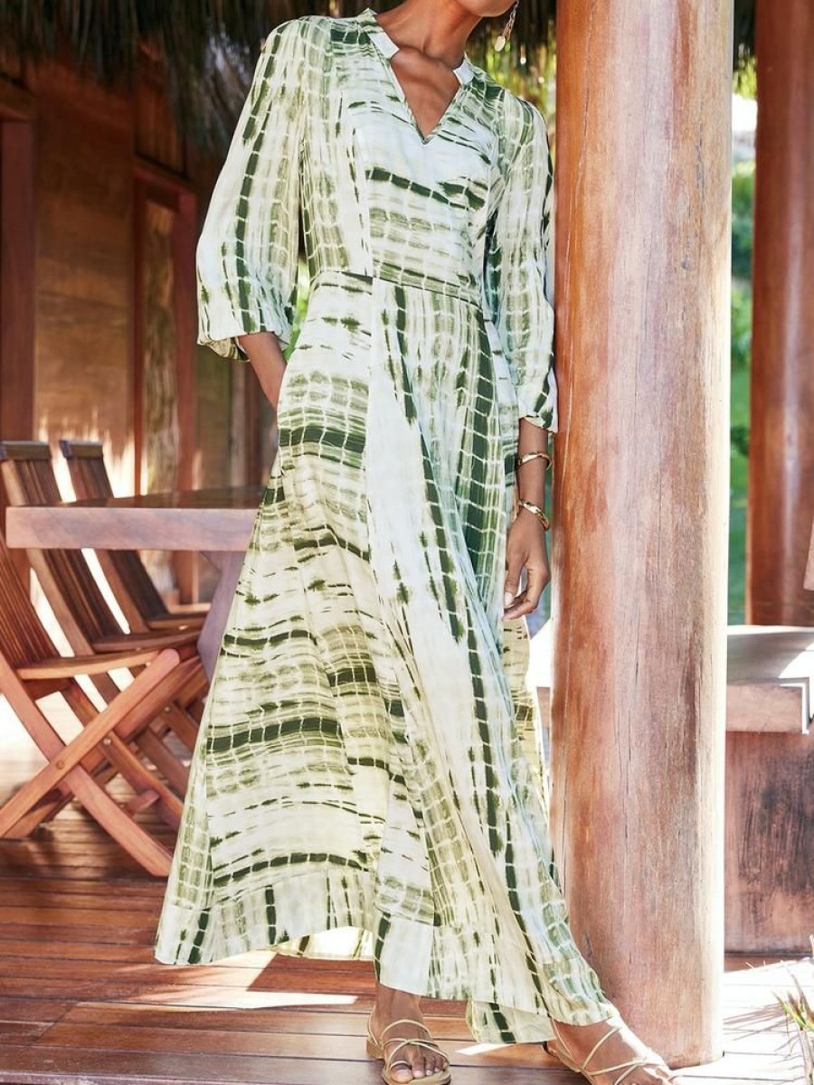 Dresses zolucky | Casual Tie-Dye Pattern Dress Green